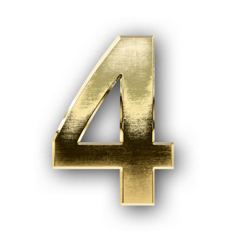 Number FOUR digit 4 gold 3D text typography PNG images free